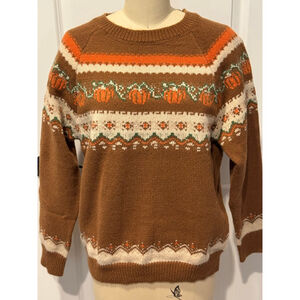Women's LOVELO Brown & Orange Pumpkin Crew Neck Sweater S